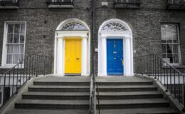 dublin, ireland city, urban, buildings, brick, condos, apartments, residence, doors, doorway, entrance, architecture, colors, colorful, bright, gray door